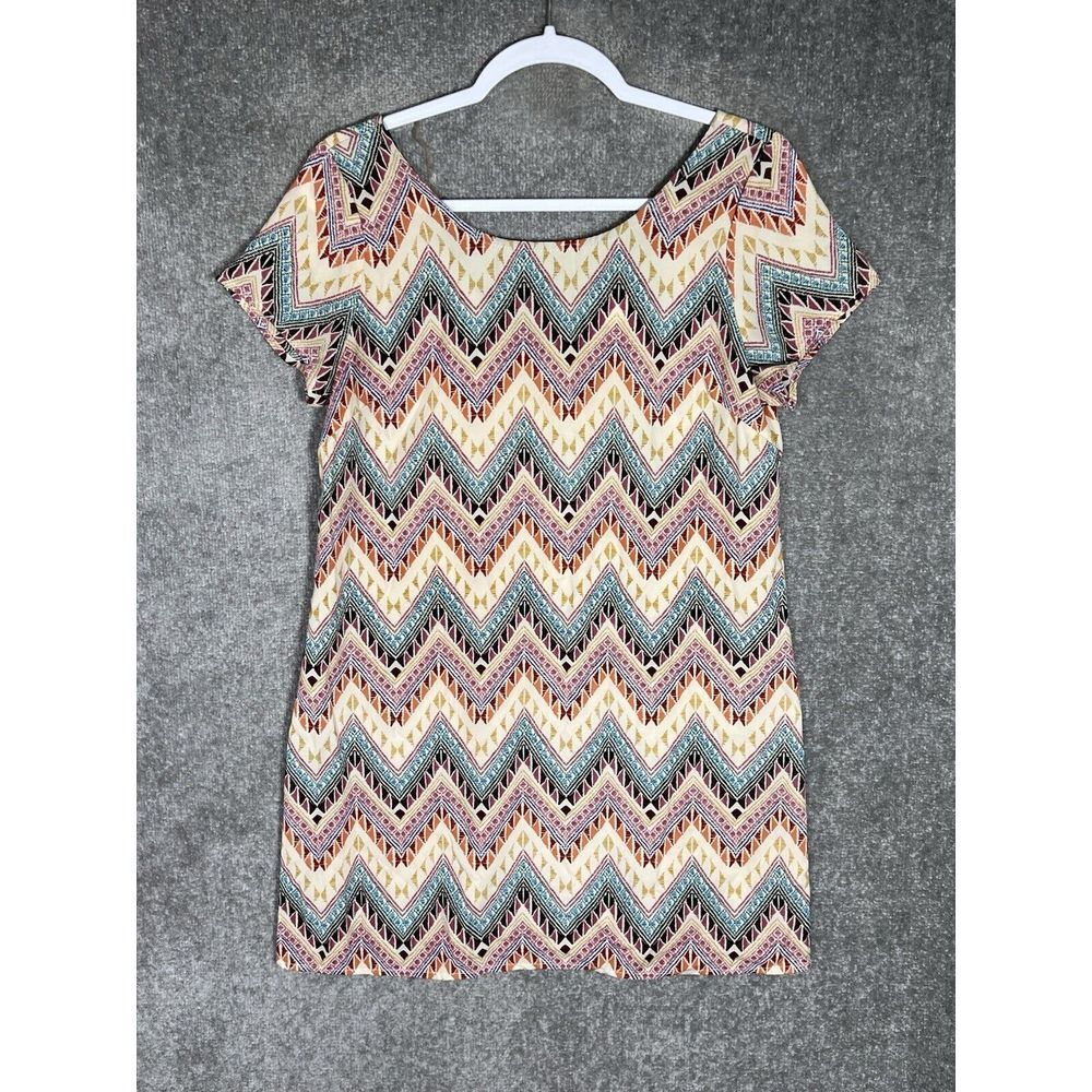 Body Central Mini Dress Womens Sz Large Chevron Geometric Zip Back USA Made
